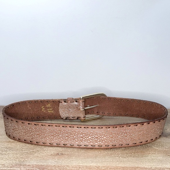 VINTAGE Brown with silver foil wide belt brass buckle - Picture 3 of 7